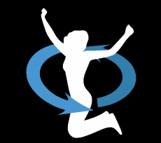 A figure jumping inside a circular arrow, representing rejuvenation after physical activity